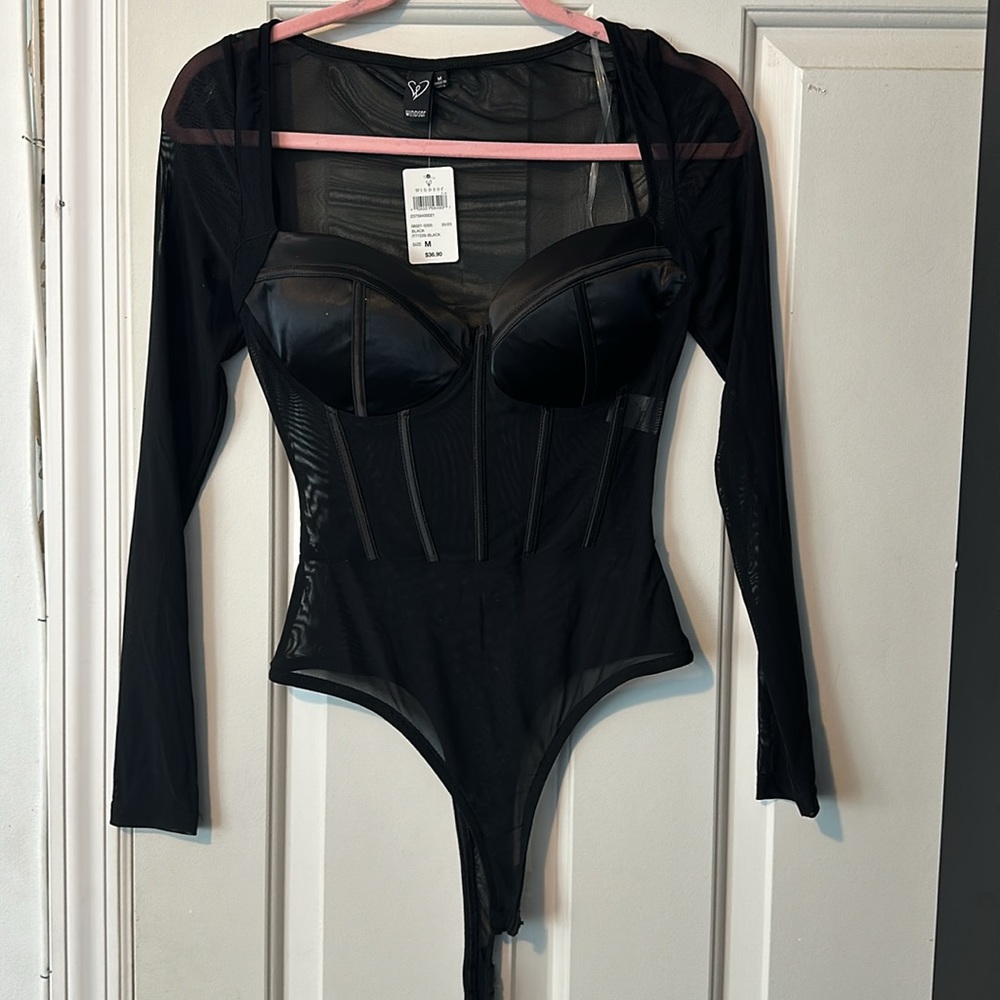 transparent blouse with black satin details